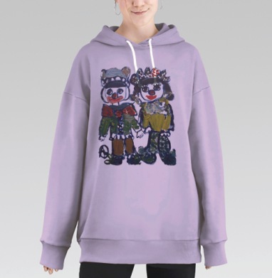 Детская дружба в ярких коронах и улыбках, Hoodie Long Oversize Fiolet