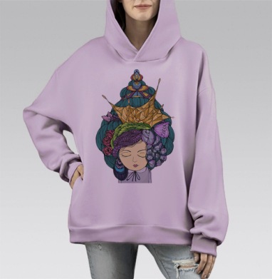 Девочка при параде., Hoodie Mono Fiolet, оверсайз, утепленная