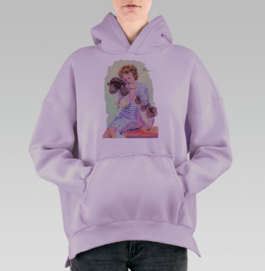 Девочка с пуделем, Hoodie Oversize Fiolet, утепленная