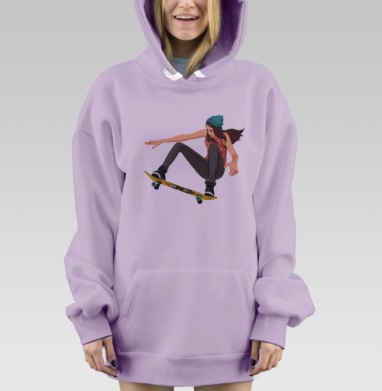 Девушка на скейтборде в полёте свободы, Hoodie Mjhigh Dig Mel, Fiolet, утепленная