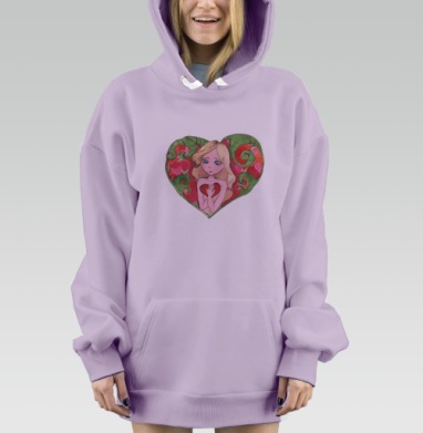Девушка с сердцем в зелёно-красочном орнаменте, Hoodie Mjhigh Dig Mel, Fiolet, утепленная