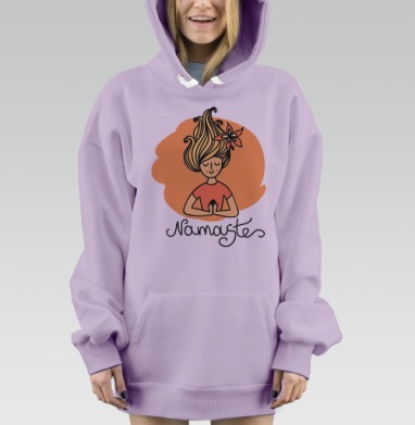 Девушка в медитации с жестом намасте и цветком, Hoodie Mjhigh Dig Mel, Fiolet, утепленная