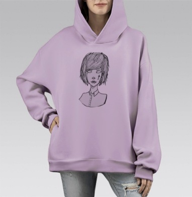 Девушка в рубашке, Hoodie Mono Fiolet, оверсайз, утепленная