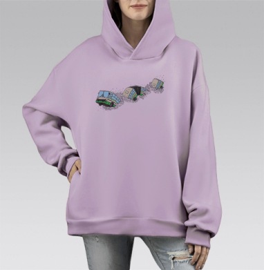 Дизайнерская футболка с динамичным автобусом, Hoodie Mono Fiolet, оверсайз, утепленная