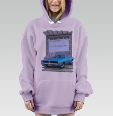 Dodge Charger R-T-SE White / Додж Чарджер R-T-SE белый, Hoodie Mjhigh Dig Mel, Fiolet, утепленная