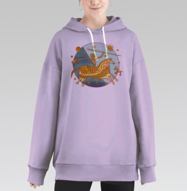 Древний всадник и охота в огненных тонах, Hoodie Long Oversize Fiolet