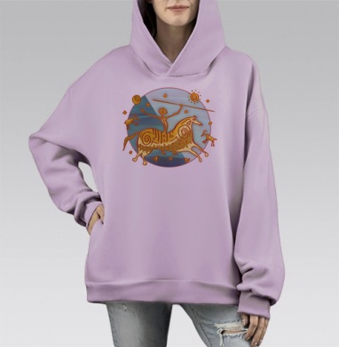 Древний всадник и охота в огненных тонах, Hoodie Mono Fiolet, оверсайз, утепленная