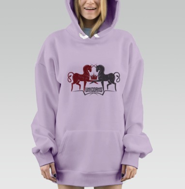 Два единорога лого, Hoodie Mjhigh Dig Mel, Fiolet, утепленная
