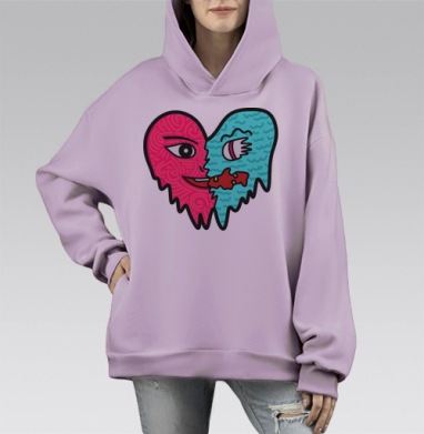 Двуликое сердце страсти и холода, Hoodie Mono Fiolet, оверсайз, утепленная