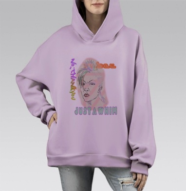 Экспрессия свободы: панк-портрет женщины с дерзким взглядом, Hoodie Mono Fiolet, оверсайз, утепленная