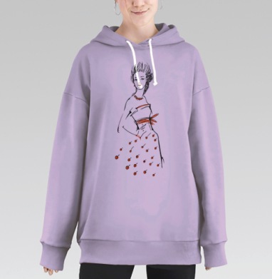 Элегантное платье с вишнёвым узором, Hoodie Long Oversize Fiolet