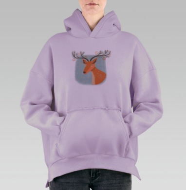 Еловый олень, Hoodie Oversize Fiolet, утепленная