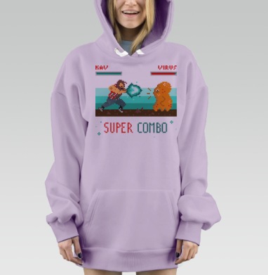 Энергичная битва в пиксель-арт стиле с SUPER COMBO, Hoodie Mjhigh Dig Mel, Fiolet, утепленная