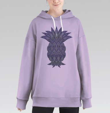 Этнический ананас с мандалой в теплых тонах, Hoodie Long Oversize Fiolet