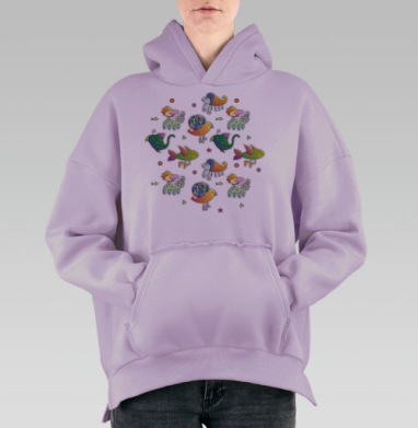 Фантастические животные, Hoodie Oversize Fiolet, утепленная