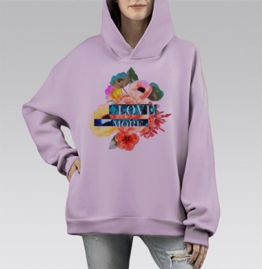 Футболка с ярким цветочным принтом LOVE MORE, Hoodie Mono Fiolet, оверсайз, утепленная