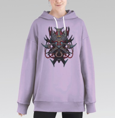 Футуристический кибернетический шлем с голубыми глазами, Hoodie Long Oversize Fiolet