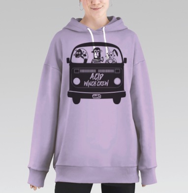 Футуристичный принт с бунтарской командой AWC, Hoodie Long Oversize Fiolet