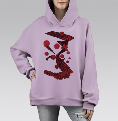 Гармония мечты в абстрактных линиях, Hoodie Mono Fiolet, оверсайз, утепленная