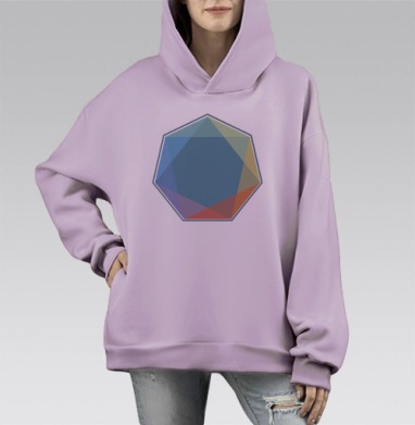 Геометрическая абстракция в многоцветном исполнении, Hoodie Mono Fiolet, оверсайз, утепленная