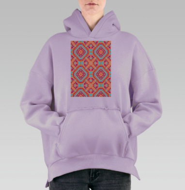 Геометрический этнический паттерн, Hoodie Oversize Fiolet, утепленная