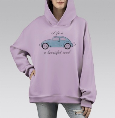 Жизнь - это прекрасное путешествие., Hoodie Mono Fiolet, оверсайз, утепленная