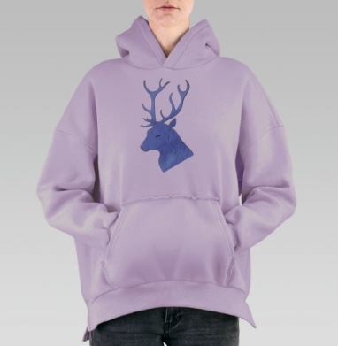 Голова оленя, Hoodie Oversize Fiolet, утепленная