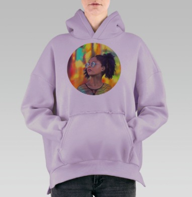 Городская женщина в неоновом свете, Hoodie Oversize Fiolet, утепленная