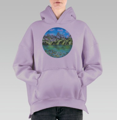 Горы и озеро, Hoodie Oversize Fiolet, утепленная