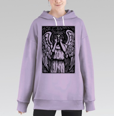 Гравюра Ангел в Печали — Монохромная Драма, Hoodie Long Oversize Fiolet