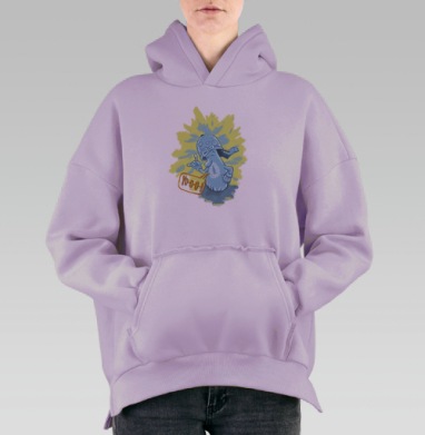 Гриб-рокер в шлеме с энергичным приветствием, Hoodie Oversize Fiolet, утепленная