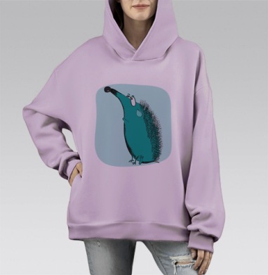 Грустный Ёж, Hoodie Mono Fiolet, оверсайз, утепленная
