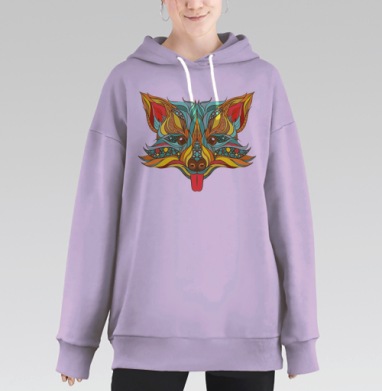 Игривая лиса с ярким орнаментом, Hoodie Long Oversize Fiolet