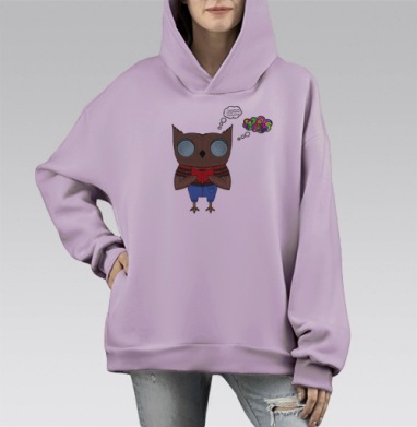 Игривая сова в книге – символ мудрости и знаний, Hoodie Mono Fiolet, оверсайз, утепленная