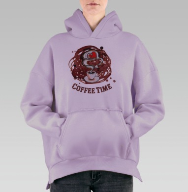 Игривое сердце пара – Время кофе с настроением, Hoodie Oversize Fiolet, утепленная