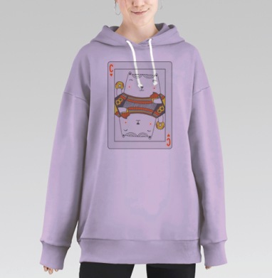 Игривый Белый Кот в Роли Дамы с Сладостями, Hoodie Long Oversize Fiolet