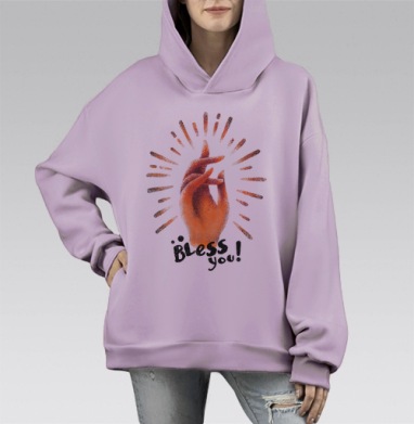 Иллюстрация Руки в Жесте Благословения, Hoodie Mono Fiolet, оверсайз, утепленная