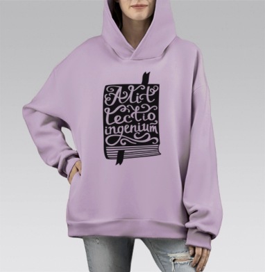 Искусство чтения — гений в элегантной минималистике, Hoodie Mono Fiolet, оверсайз, утепленная