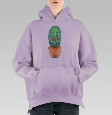 Кактус с цветами, Hoodie Oversize Fiolet, утепленная