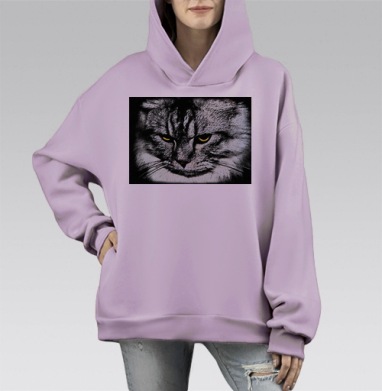 Картина-портрет кошки в графическом стиле, Hoodie Mono Fiolet, оверсайз, утепленная