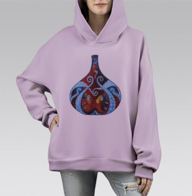 Коньячный осьминог, Hoodie Mono Fiolet, оверсайз, утепленная