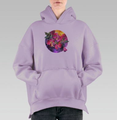 Космос и розы, Hoodie Oversize Fiolet, утепленная