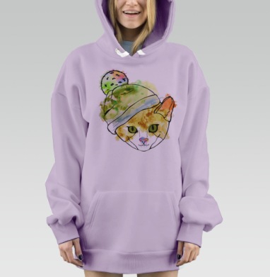 Кот в шапке, Hoodie Mjhigh Dig Mel, Fiolet, утепленная
