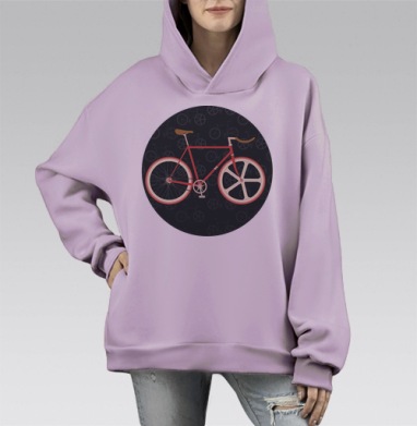 Красный городской велосипед с контрастом, Hoodie Mono Fiolet, оверсайз, утепленная
