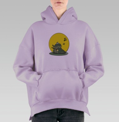 Крокодил-музыкант: весёлое мультяшное украшение, Hoodie Oversize Fiolet, утепленная