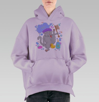 Купание серого кота, Hoodie Oversize Fiolet, утепленная