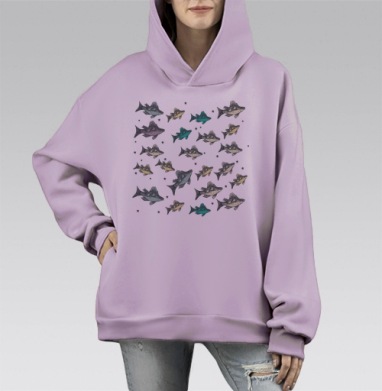 Летящие рыбки-караси, Hoodie Mono Fiolet, оверсайз, утепленная