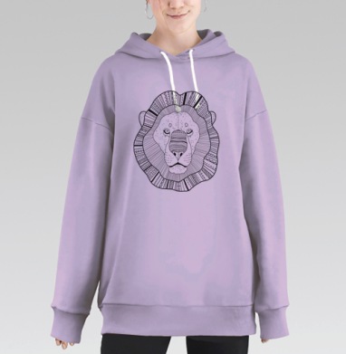 Линейный орнамент Льва в технике зентангл, Hoodie Long Oversize Fiolet