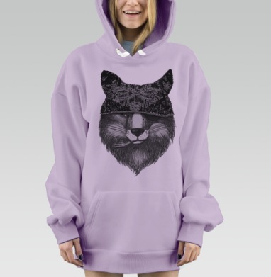 Лис бандит в яркой шапке, Hoodie Mjhigh Dig Mel, Fiolet, утепленная