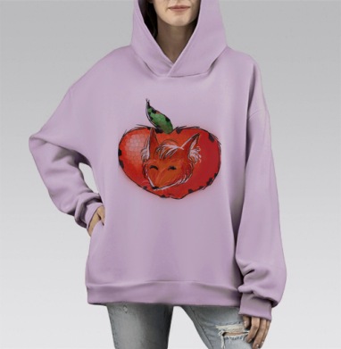 Лис и яблоко, Hoodie Mono Fiolet, оверсайз, утепленная